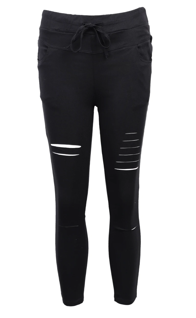 Обтягивающие джинсы, женские джинсовые брюки с дырками, рваные брюки-карандаш до колена, повседневные брюки, черные, белые Стрейчевые рваные джинсы - Цвет: Черный