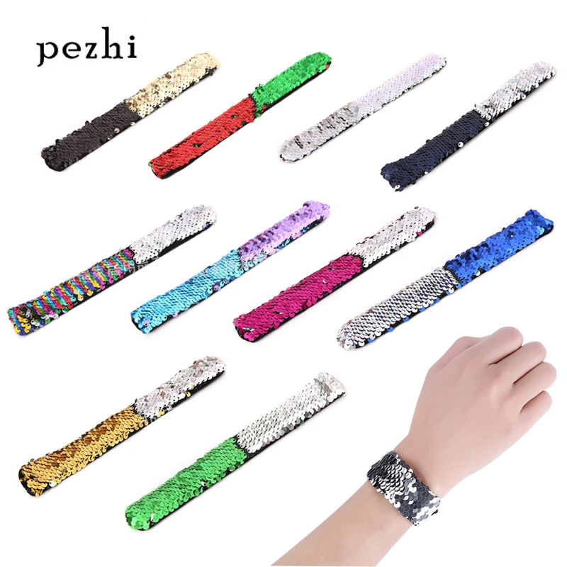 

6pcs Mermaid Slap Bracelets Two-color Reversible Charm Sequins Flip Wristbands Sequin child Festival party Bangles
