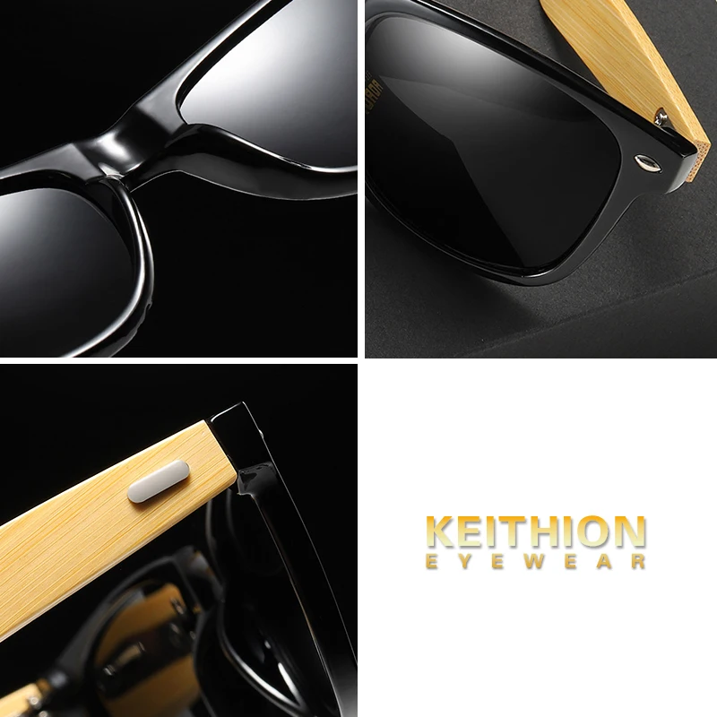 KEITHION Brand Bamboo Leg Polarized Sunglasses Men Classic Square Frame Fashion Retro Female Sun Glasses UV400