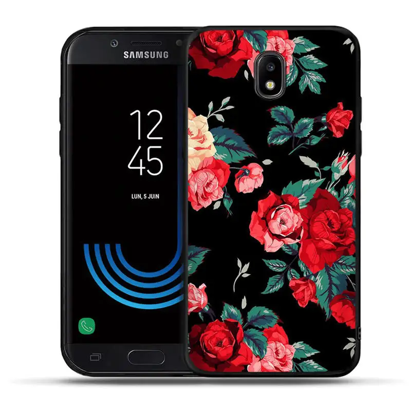 Роскошный чехол из ТПУ с черными розовыми красными цветами для Samsung Galaxy J3 J5 J7 2016 2017