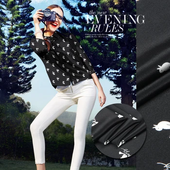 

SISULI 100% SILK CREPE DE CHINE 12mm Width 114cm Natural Silk Textile Fabric Printed Silk Shirt Dress Fabric Dye White Bird