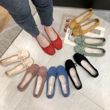 Peas shoes female 2019 summer new soft bottom bow flat bottom suede lazy shoes