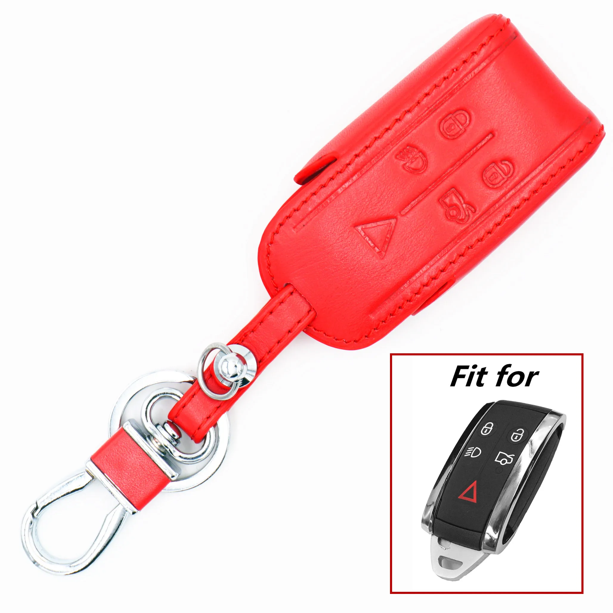 

WFMJ Red Leather 5 Buttons Remote Smart Key Chain Cover Case Fob for Jaguar XK8 S-Type Super V8 X-Type XF XFR XJ XJ8 XJR XK XKR