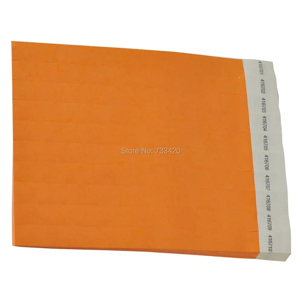 Новая однотонная оранжевый Цвет 3/4 дюймов Tyvek Напульсники с серийные номера, контрольные браслеты для вечерние события, 500 штук