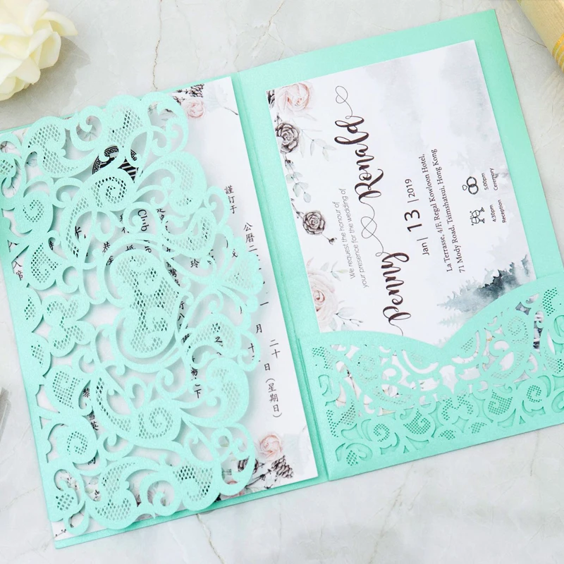  100set lot Printing Laser Cutting Invite card Anniversary Graduation Birthday Party invitation wedd - 32992261649