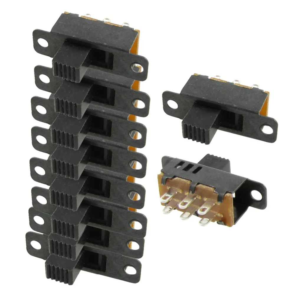 

10 Pcs x 6mm High Knob 6 Pin 3 Position 2P2T DPDT Panel Slide Switch 0.5A 50V DC