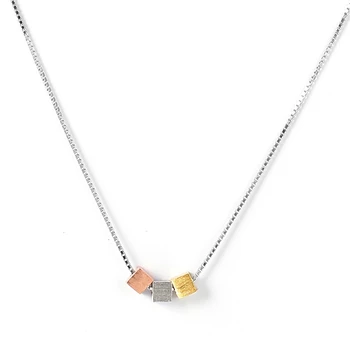 

LouLeur 925 sterling silver square necklace gold fashion simple wild three color square pendant necklace for women jewelry gift
