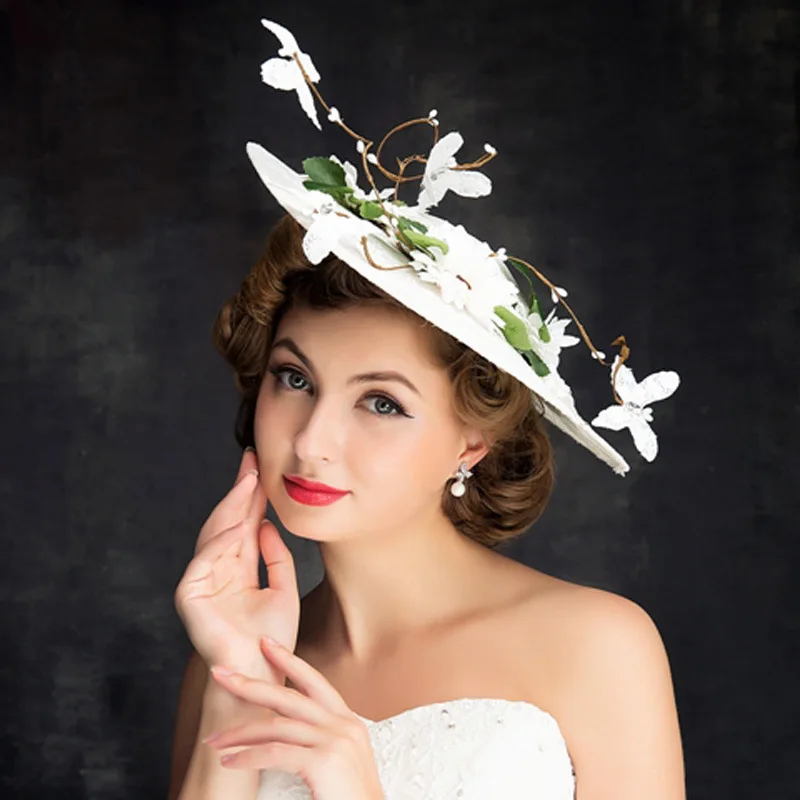 Новая мода кружева пряжи шляпа головной убор цветок невесты ювелирных изделий и аксессуаров Ювелирная студия невесты шляпа