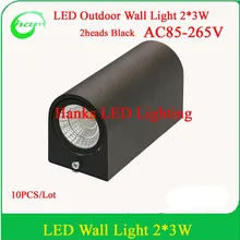 Новое поступление 2 головки Удара Уличный настенный светильник 2*3 Вт 10 шт./лот белый и теплый белый