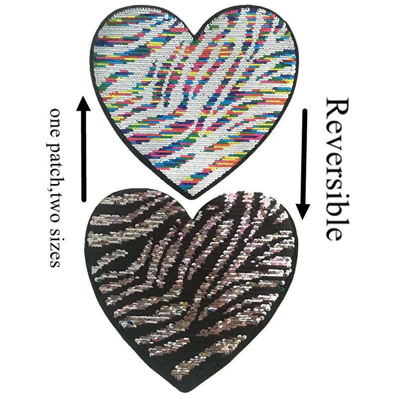 

New Arrival Reversible Heart Sequined Sew on Patches for Clothes Colorful Sequins Heart-shaped Patch Sewing DIY
