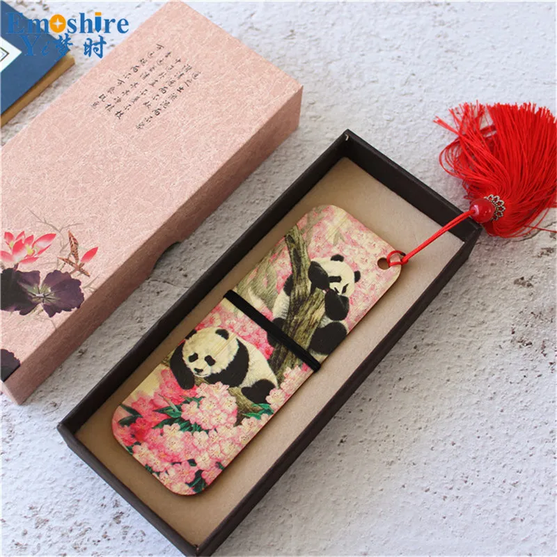 Emoshire Sichuan travel gift boxed Panda bamboo tassel bookmarks literary wind stationery small gifts Chengdu Wenchuang supplies (8)
