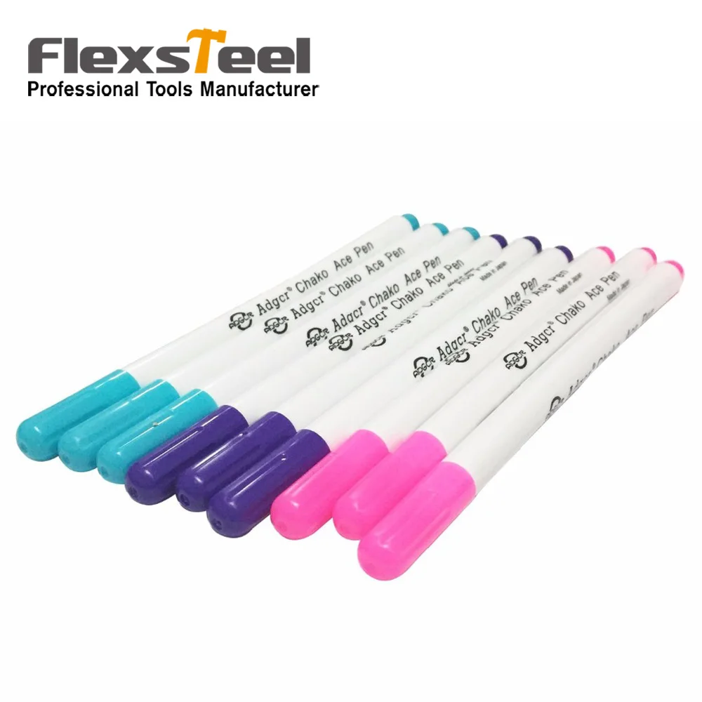 

9PCS 3 Colors Erasable Fabric Marker Pen Disappearing Vanishing Ink Fine Tip Marking Pen Purple Pink Blue Color Sewing Tools