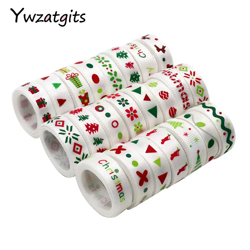 Ywzatgits 12 ярдов случайный 12 стилей печати корсажная и атласная отделка ленты Рождество DIY обертывание украшения YS0204