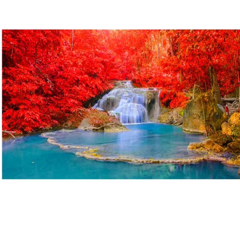 Picture of Rhinestones Diamond Painting Cross Stitch autumn landscape Handwork Craft Full Embroidery Mosaic waterfall | Дом и сад