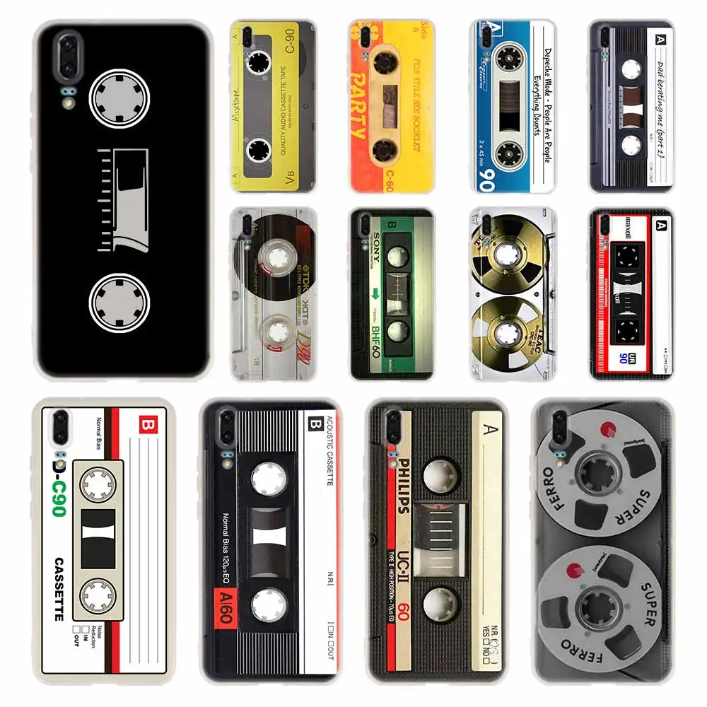 

Retro Cassette Tape Phone Case For Huawei P8 P9 Lite 2017 P10 P20 P30 Lite Plus Pro P Smart 2019 Cover Soft Cover