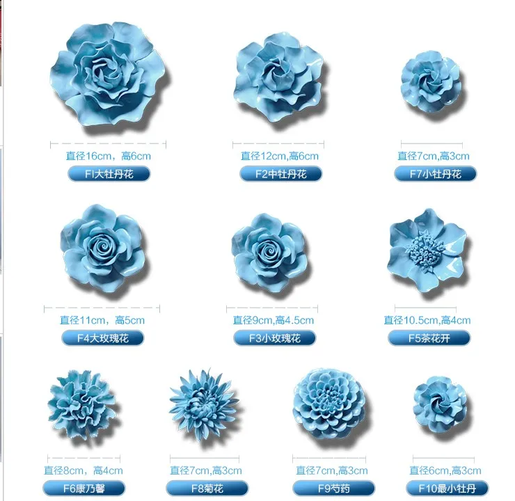 Гостиная ремесла 3D керамические наклейки Крюк настенный подвесной на стену стикер s tv задний план домашний Декор украшение синий цветок