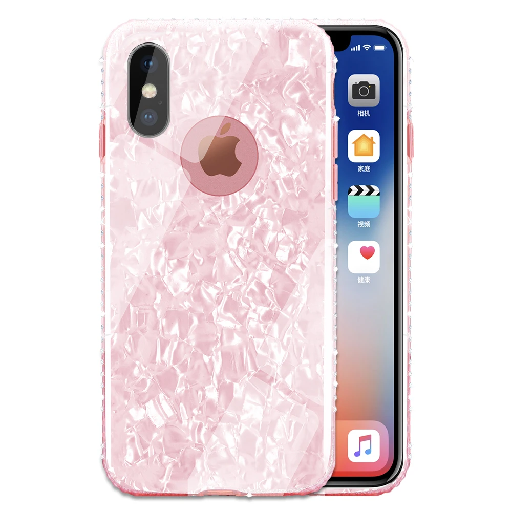Fashion Conch Shell For iPhone 7 8plus Case Shockproof Soft Bumper Glitter Bling Back Cover Case for iPhone X with Rhinestone (13)