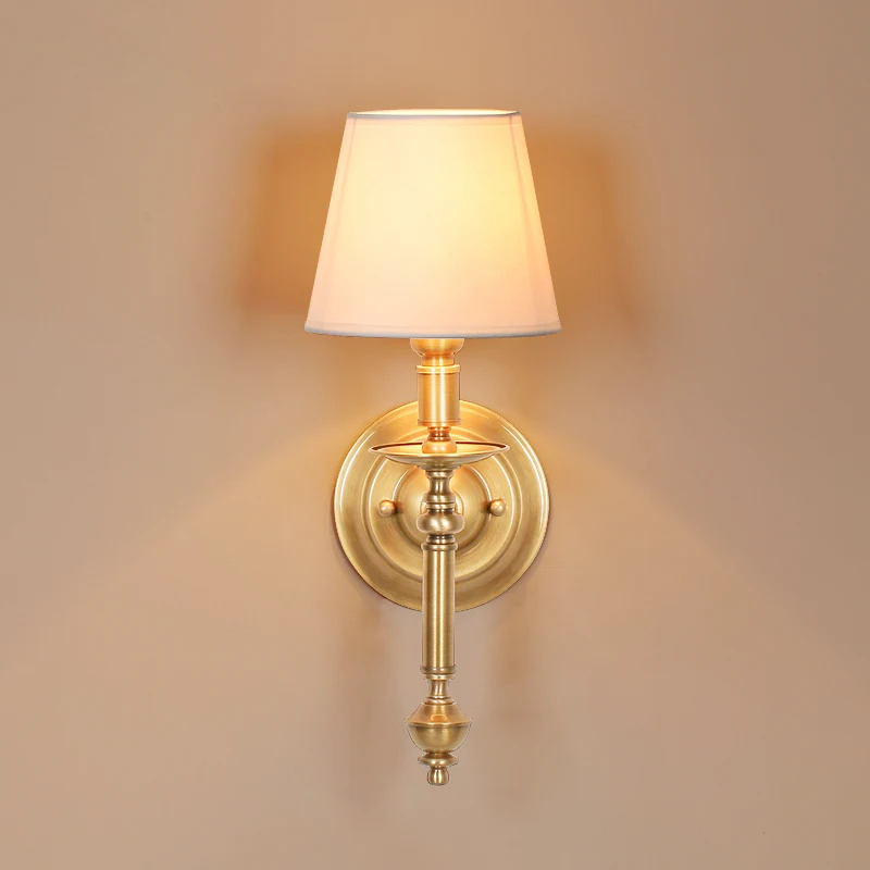 

American country wall copper mirror lamp European simple living room bedroom bedside lamp wall lamp single head
