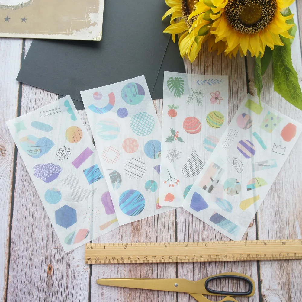

4 Sheet Colorful Geometric Figure Design Paper Sticker Design Gift Decoration Scrapbooking DIY Sticker