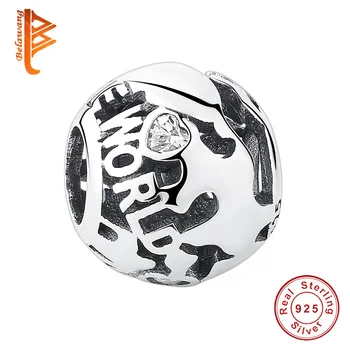 

BELAWANG Real Sterling Silver Round Shape Charm fit Original Pandora Charm Bracelet World Beads Women Jewelry Making