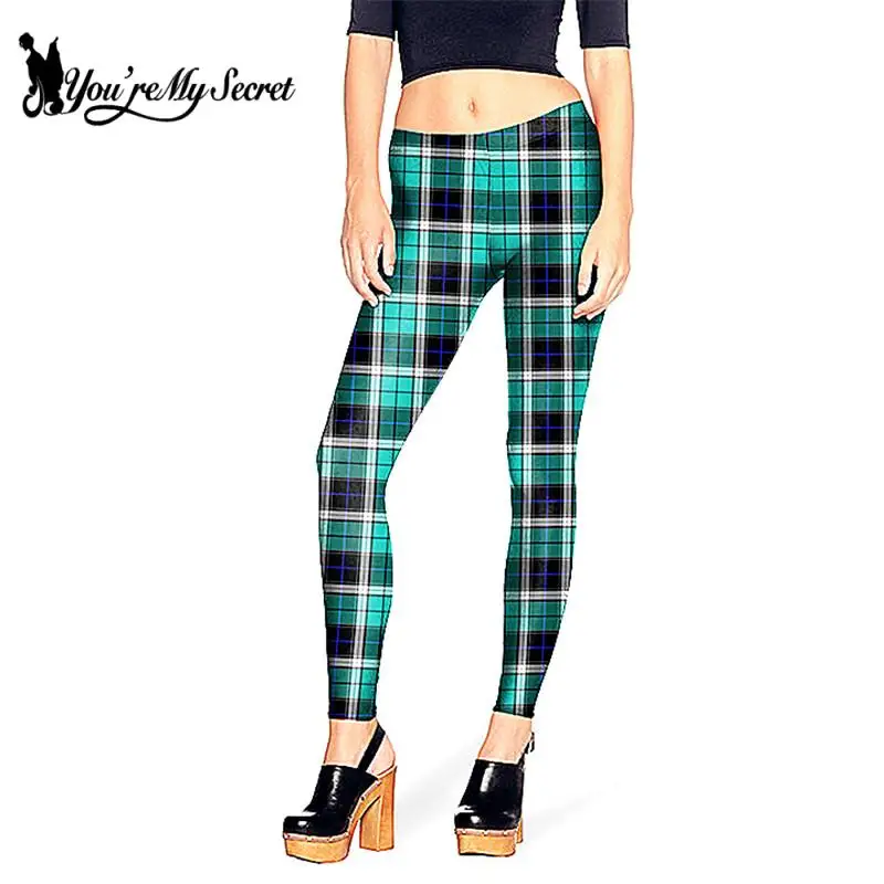 

[You're My Secret] Ultra Low Price Vintage Plaid Printing Leggings For Women Fitness Classic Elastic Slim Workout Pants