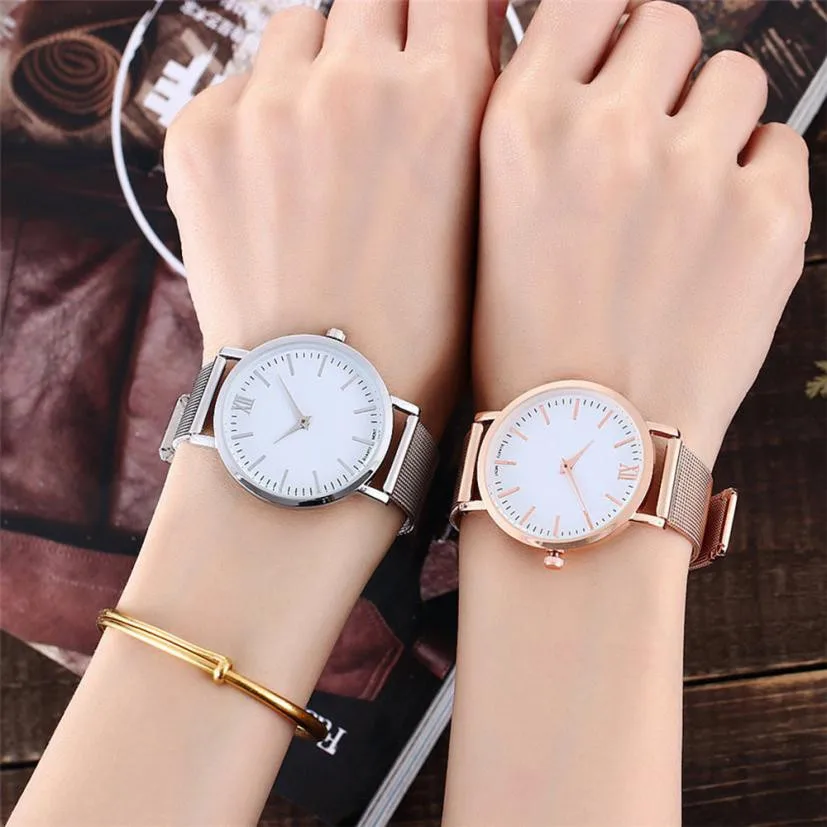 

Luxury Stainless Mesh Band Lovers' Watches Women Men Simple Design Business Wrist Watches Mens Couple Casual Quartz Watch #Ju