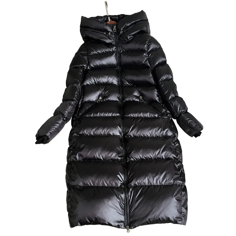 Осенне-зимние женские куртки, 90% белый утиный пух, одноцветные парки с капюшоном, пальто, длинный пуховик, теплая Повседневная зимняя верхняя одежда PP057