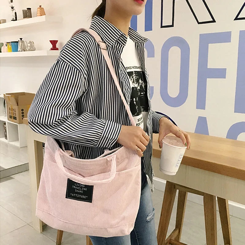 

2018 New Corduroy Flannel Shoulder Bag Wild Canvas Handbag Solid Color Zipper Messenger Bag For Women