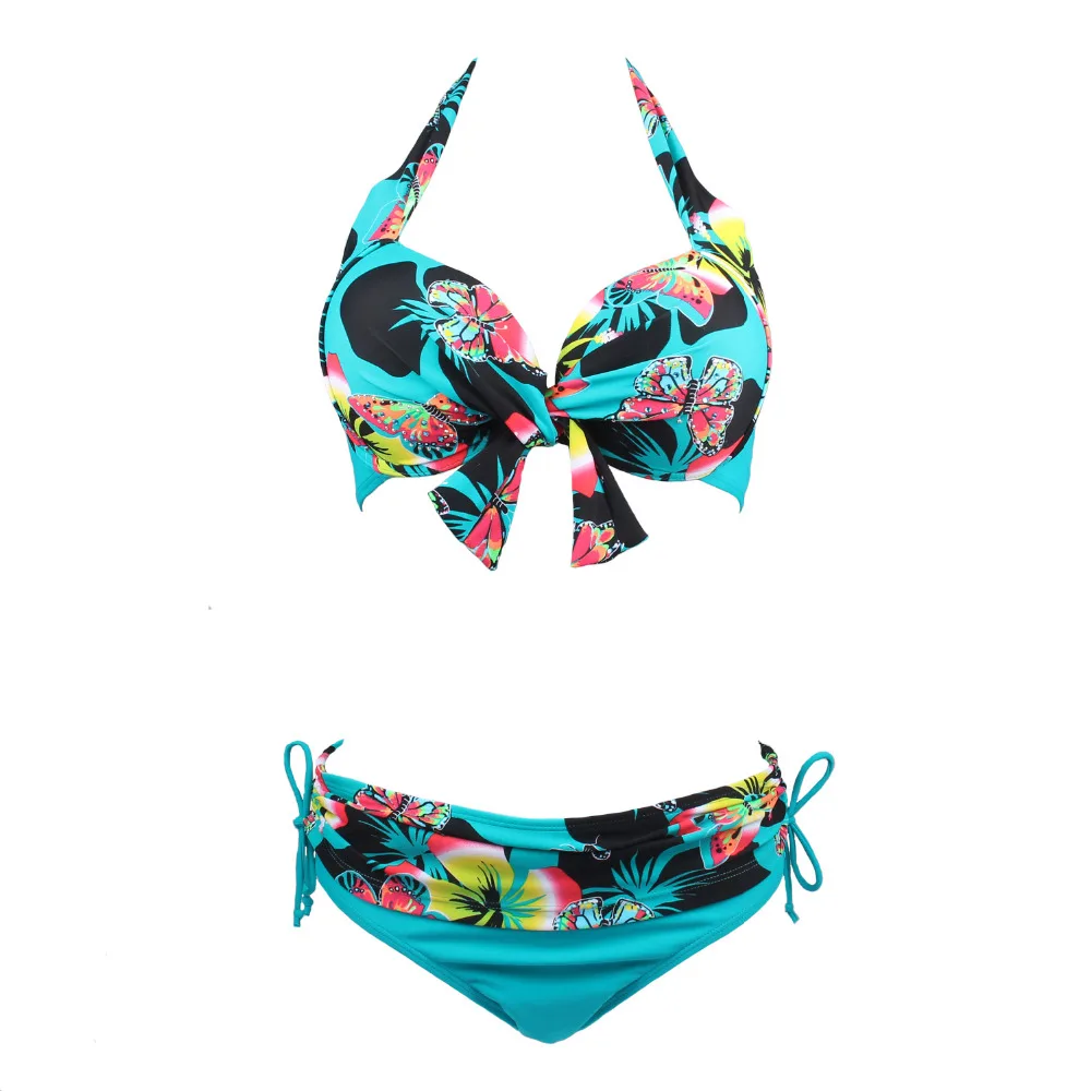 

2019 Womens Plus Size Sexy Swimsuit Bikini Bathing Suit Vintage Retro High Waist Butterfly with Crystals Bikini,3XL-6XL