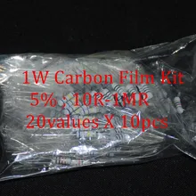 200pcs Resistor Kit 1W Watt 20values X 10pcs Resistencias Resistor Pack Carbon Film Resistance 10-1MOhm OHMs 1-W Carbon Film Set