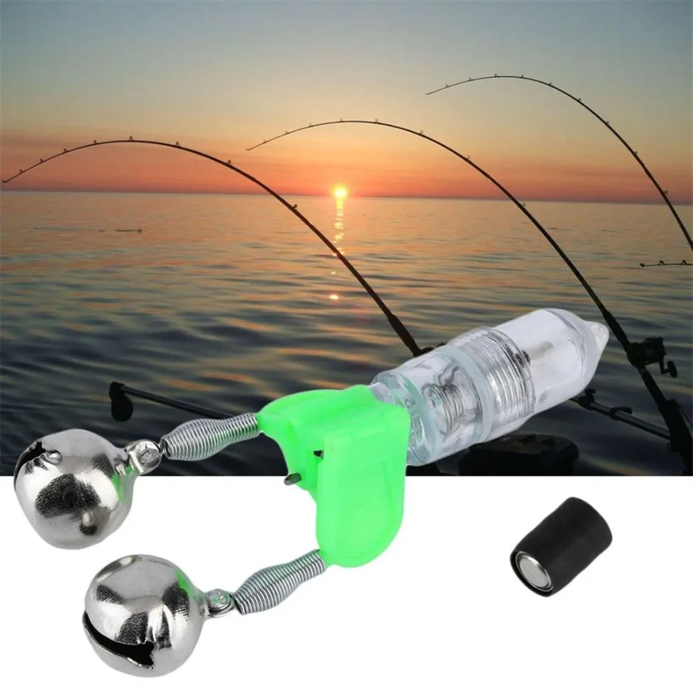  LED Twin Bells Fishing Tackle Night Sea Fishing Rod LED Light Clip with Twin Bells Ring Fishing Bite Alarm Indicator 