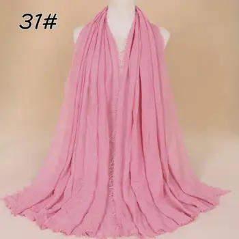 

New Women Ladies Ethnic Style Cotton Linen Scarf Solid Color Pleated Retro Soft Scarf Shawl