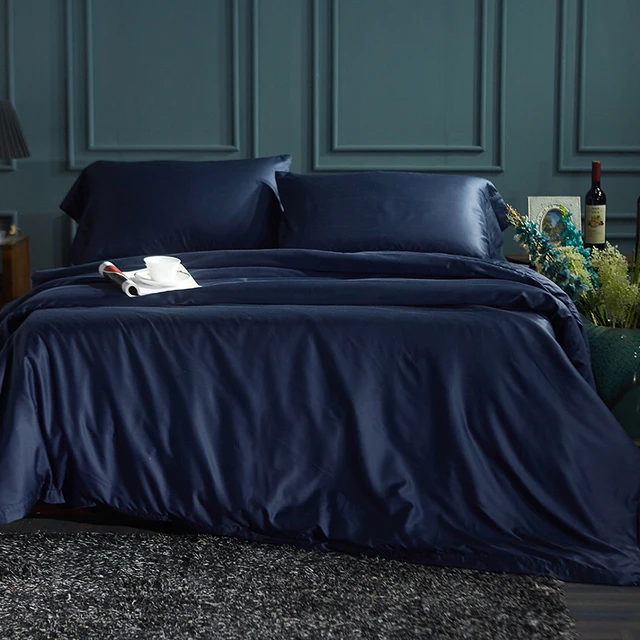 60s tencel solid color navy blue bedding set button duvet cover bed sheet pillowcase bed linen - Blue Bedding Sets 60s tencel solid color navy blue bedding set button duvet cover bed sheet pillowcase bed linen - Blue Bedding Sets