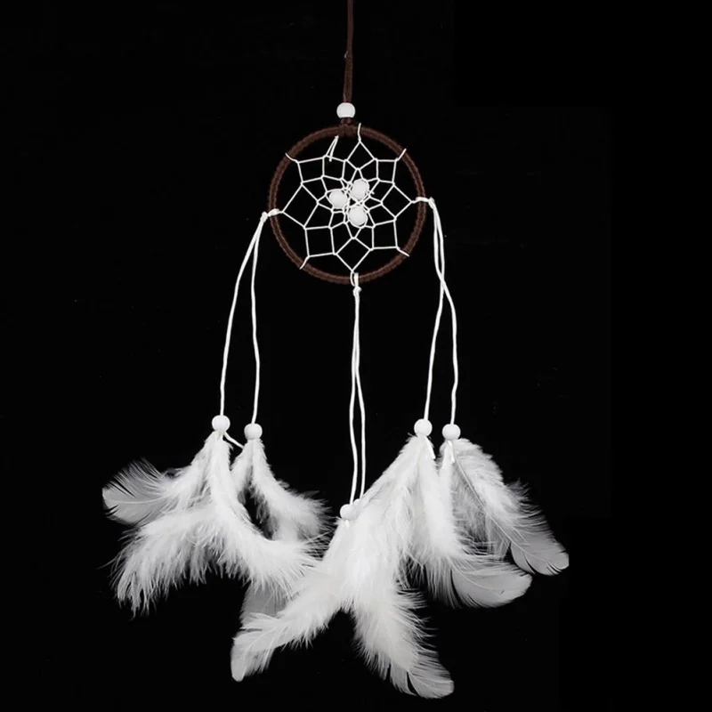 

White Dreamcatcher Wind Chimes Indian Style Pendant Pearl Feather Dream Catcher Gift Car Decoration