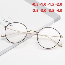 Ретро Металлические Круглые очки для близорукости с градусом для студентов, женские очки для близорукости 0-0,5-1,0-1,5 до-4,0