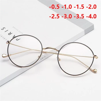 

Retro Metal Round Myopia Glasses With Degree Literary Student Women Finished Myopia Eyeglasses 0 -0.5 -1.0 -1.5 To-4.0