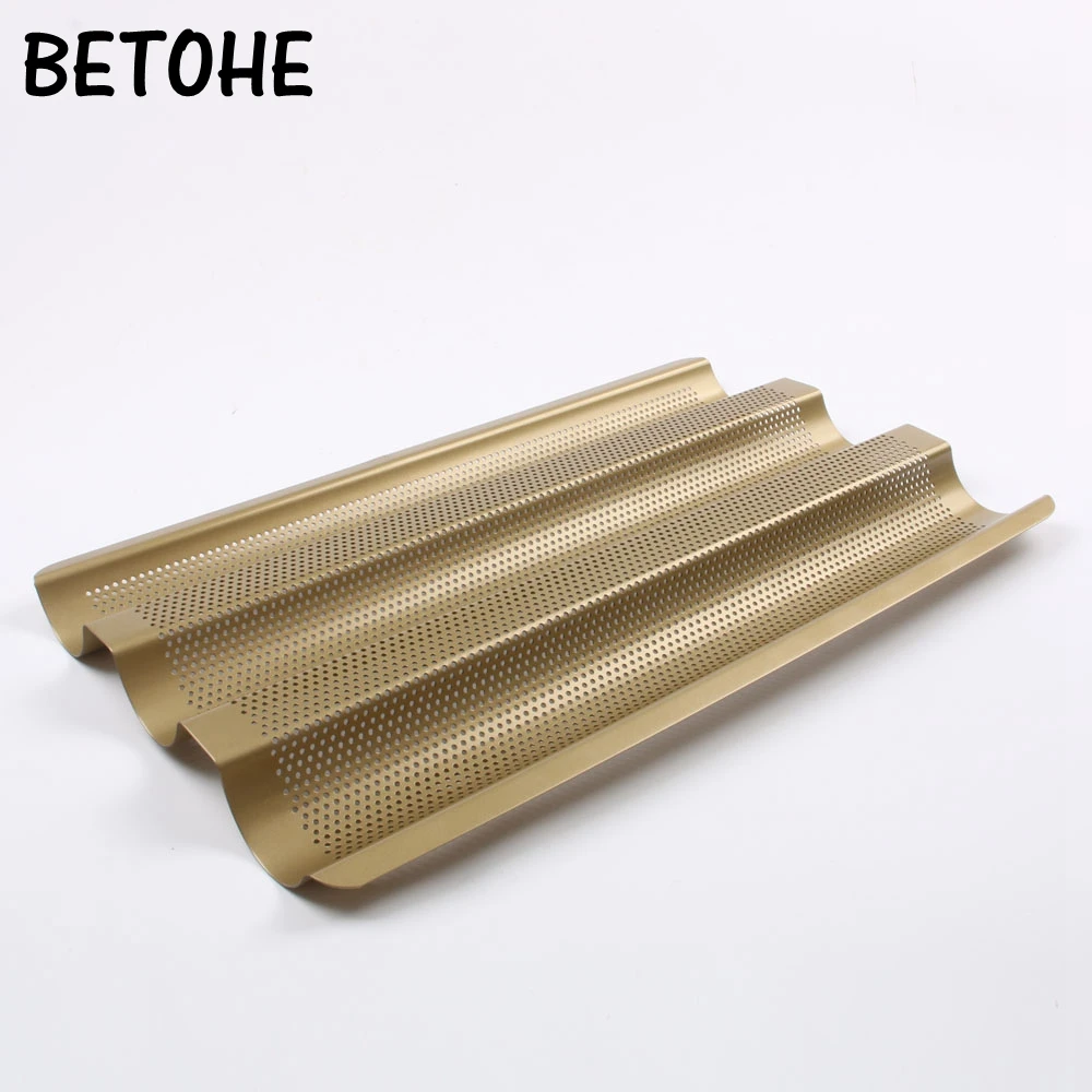 BETOHENew Baguette French Bread Baking Tray,Gold Color Baguette Frame Rack,Nonstick Carbon Steel Baguette Bread Baking Mold Pans BETOHENew Baguette French Bread Baking Tray,Gold Color Baguette Frame Rack,Nonstick Carbon Steel Baguette Bread Baking Mold Pans