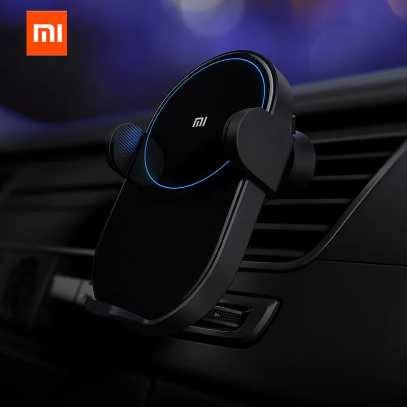 Original Xiaomi Mijia Wireless Car Charger 20W Max Electric Auto Pinch 2.5D Glass Ring Lit For Mi 9 (20W) MIX 2S / 3 (10W) Qi