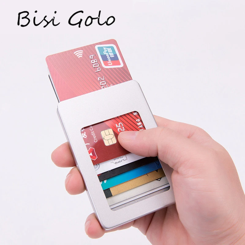 

Bisi Goro 2019 Credit Card Holders RFID Aluminum Box Card Wallet Fashion Casual Card Case Solid Metal High Quality Wallets