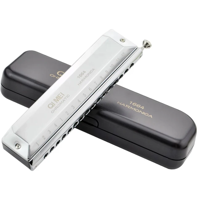 Qimei-Chromatic Harmonica, Mouth Organ, 16 Hole, Black
