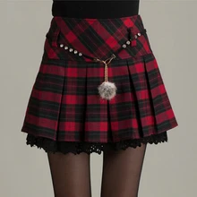 Зимние Юбки для женщин Женская Новая мода осень выдалбливают Кружево Saia feminina мини короткий ремень плед плиссированные шерсть юбка