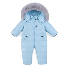 Детский комбинезон; зимний комбинезон для девочек и мальчиков; теплый комбинезон на утином пуху с меховым капюшоном; зимняя одежда для новорожденных; лыжный костюм; комбинезоны