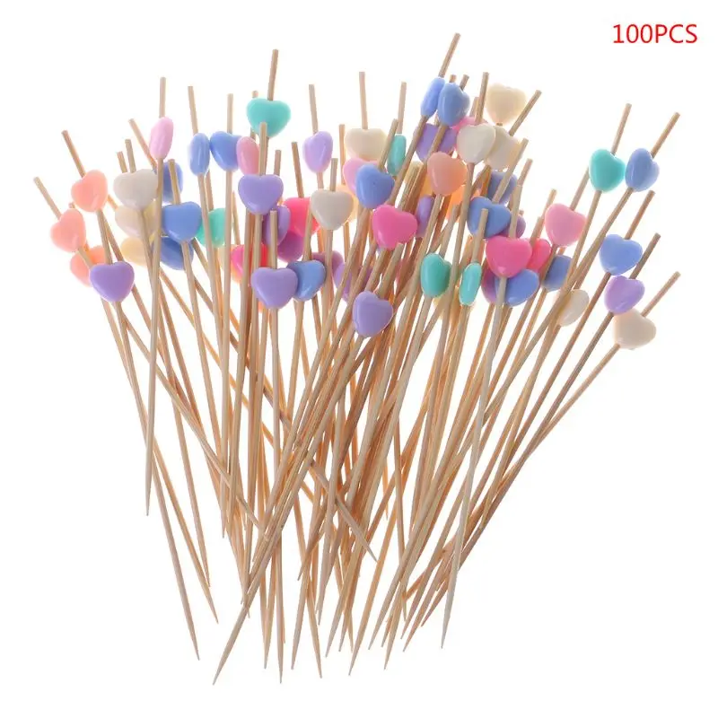 

100pcs 12cm Heart Shape Food Picks Dessert Buffet Fruit Salad Fork Cake Muffin Party Vegetable Sticks Cocktail Toothpicks