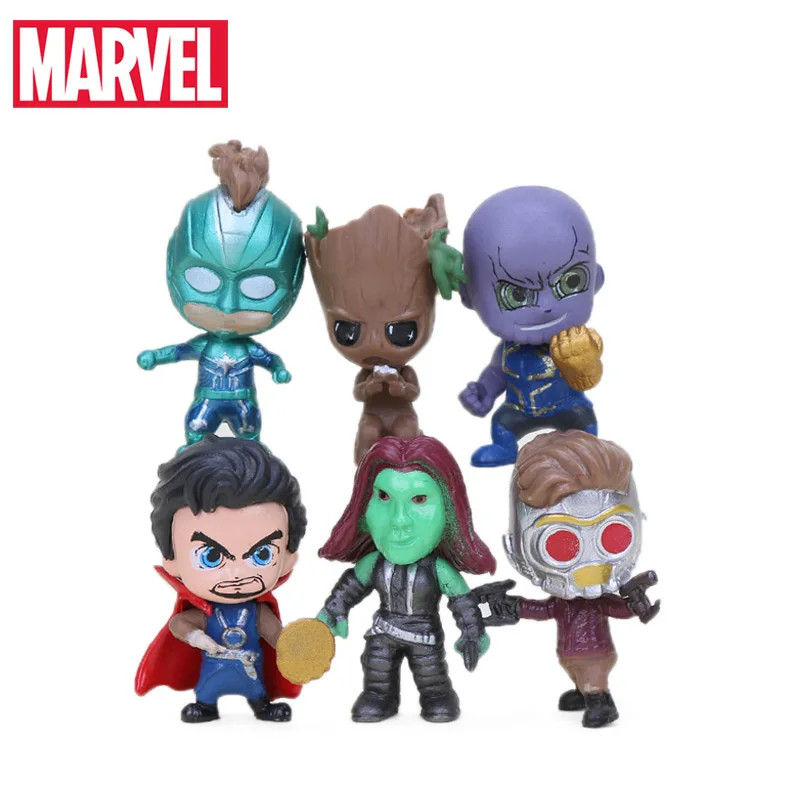 

6pcs Q Version Avengers Figure Set Marvel Toys 3-4cm Thanos Captain Marvel Spiderman Star Lord Doctor Strange Model Dolls Toy