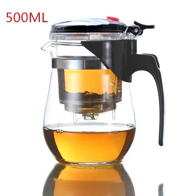 500 ML 600 мл элегантный чайник большой емкости, прозрачная стеклянная чашка с фильтром, чайник для заварки, китайский специальный чайник для бара - Цвет: 500 ML