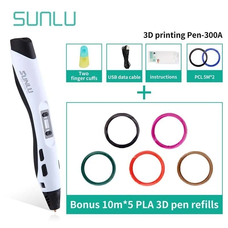 SUNLU 3D печать Ручка низкая температура SUNLU Бестселлер SL-300A 3D ручки для детей Scrible Исследуйте создание 3D Ручка коробка набор - Цвет: SL-300A-10.5-White