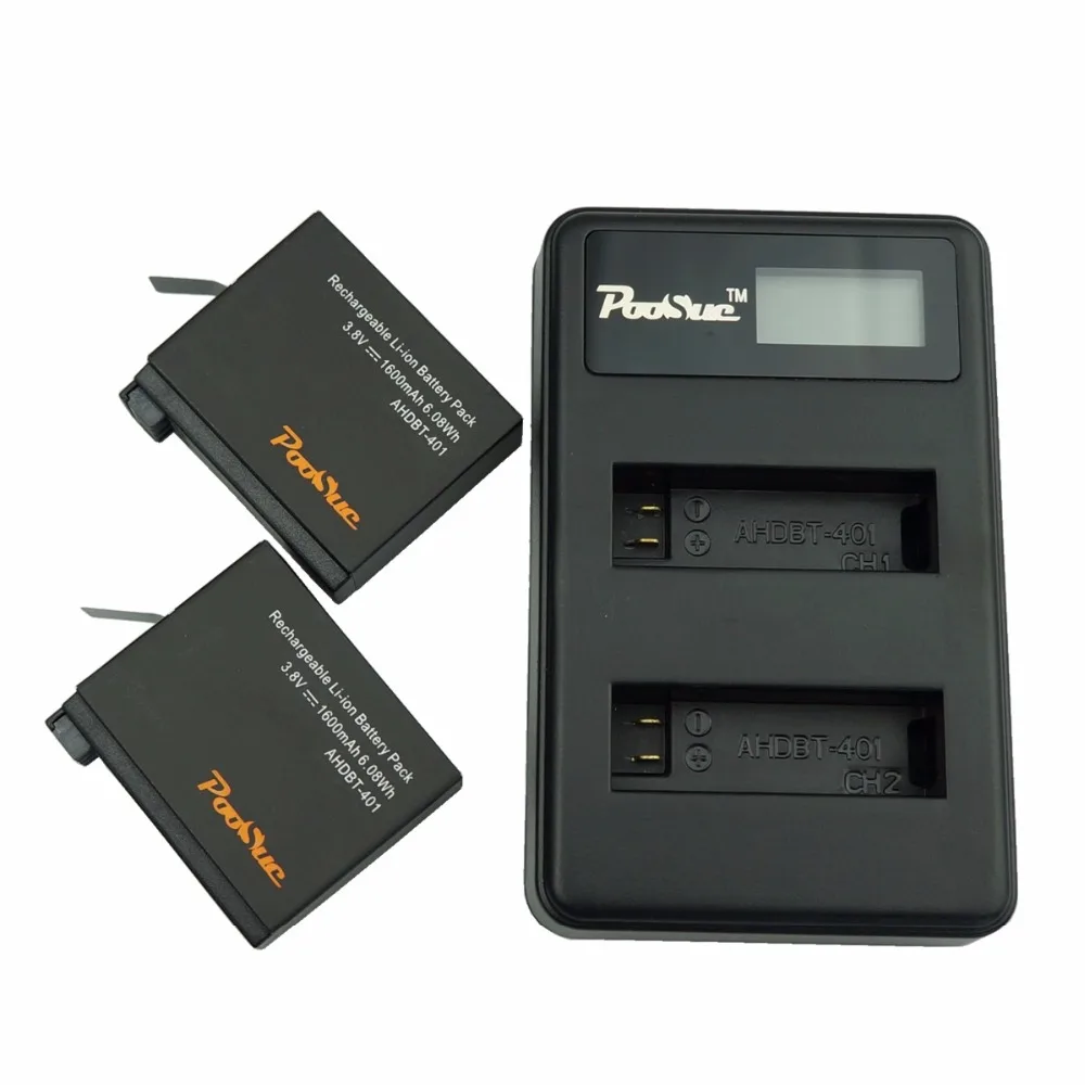 2 шт. экшн камеры go pro hero 4 ahdbt 401 ahdbt401 1600 мАч камера Батарея + LCD Dual charger для gopro hero4