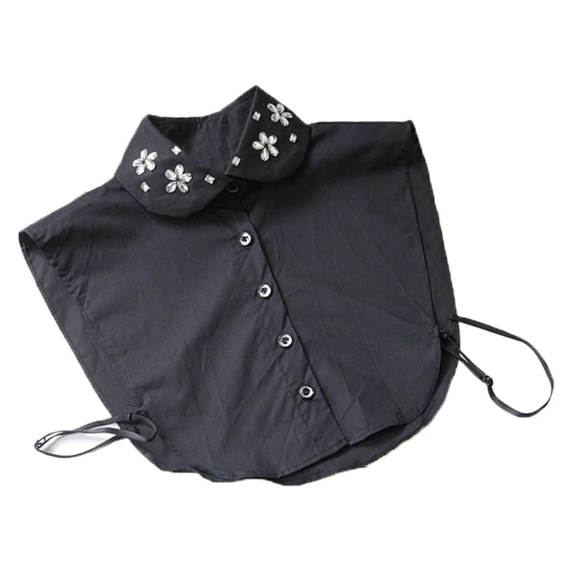 

Women Pure Color Rhinestone Detachable Lapel Choker Necklace Shirt Fake False Collar Stylish Matchable Collar White/Black