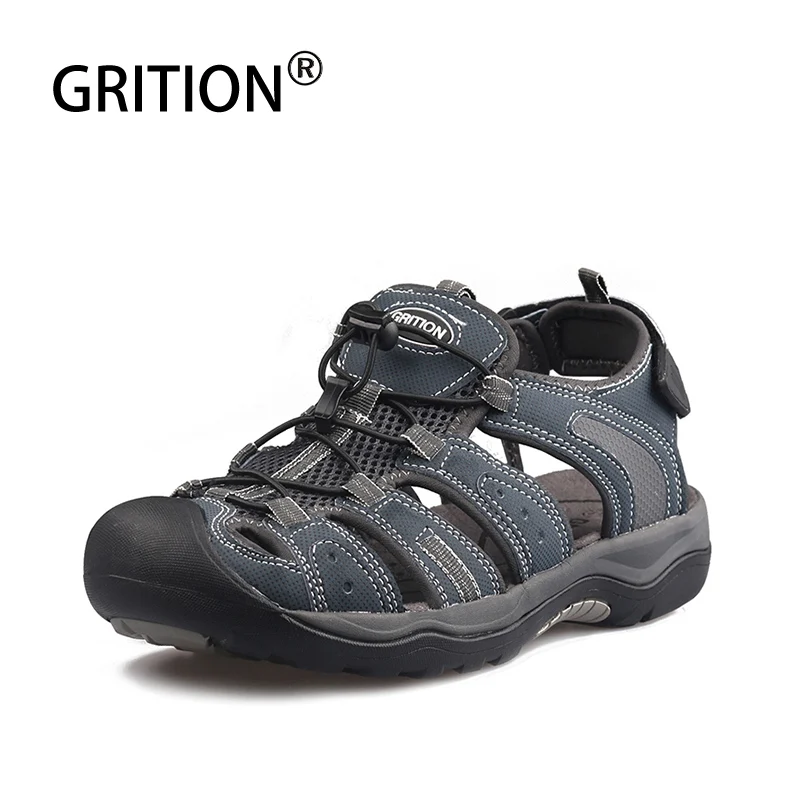 

GRITION Mens Outdoor Walking Sandals Sport Hiking Sandals Quick Dry Beach Shoes Protective Toecap Beach Sandals Large Size 46