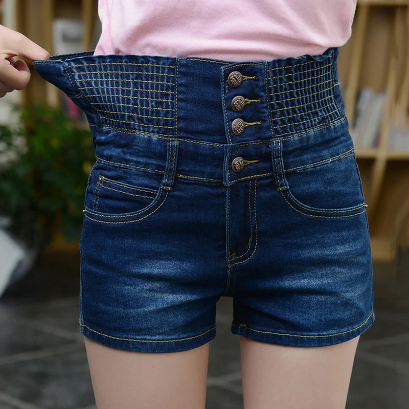 Venta caliente de La Alta Cintura Shorts Vaqueros Mujer Moda Elástico de Talle Alto Pantalones Cortos de Verano Pantalones Cortos de Mezclilla de Gran Tamaño|shorts denim|waist shortshigh waist shorts - AliExpress